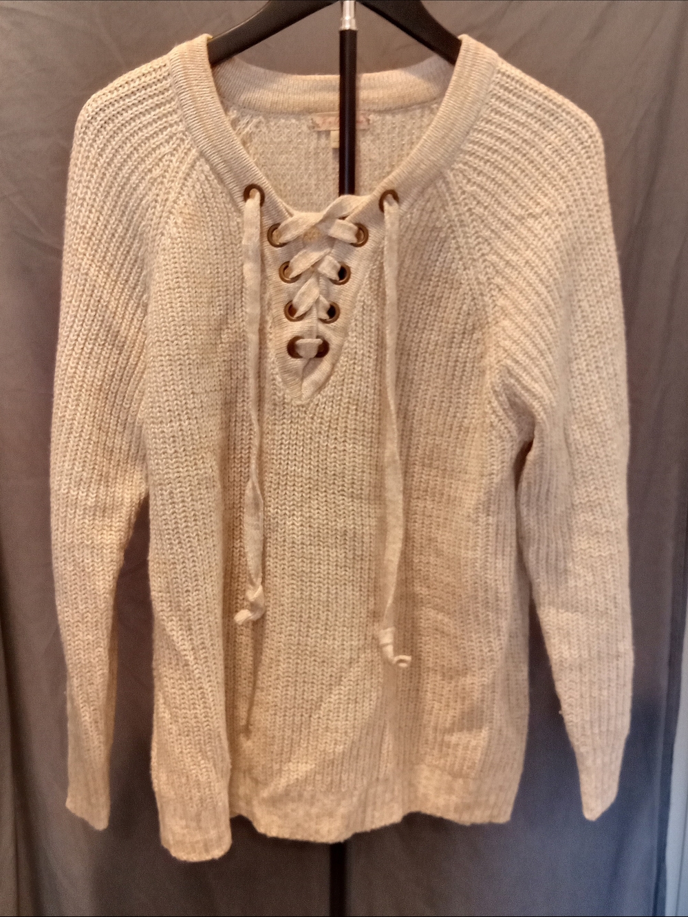 It's Our Time Lace-Up Knit Sweater Pullover Women's Size XL